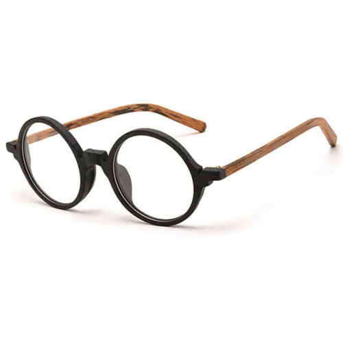 Round glasses for men Woodgrain Black Brown-l