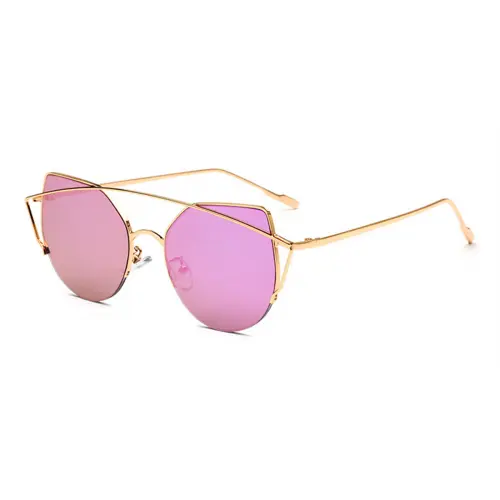 Flash Lens Sunglasses Pink Gold Aviator Frame 