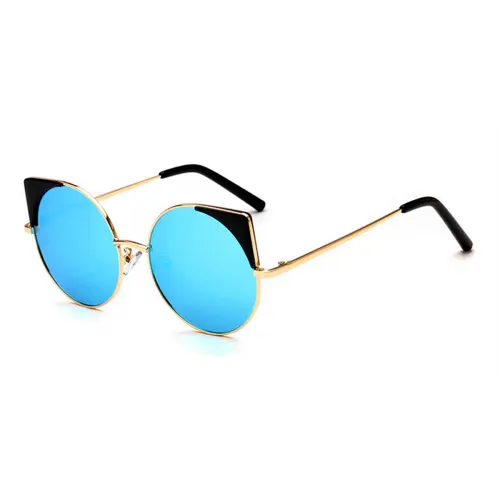 Polarized Round Cat Eye Sunglasses, Blue Lenses