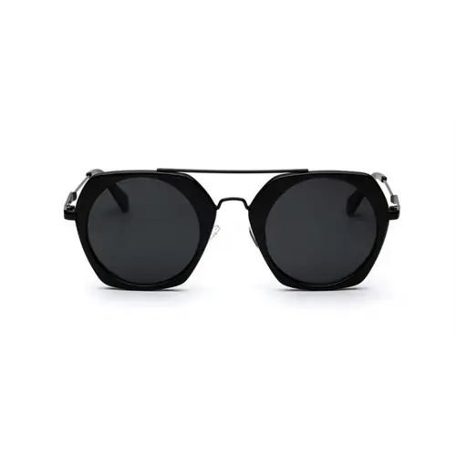 Black Hexagon Hipster Sunglasses Gray Lenses