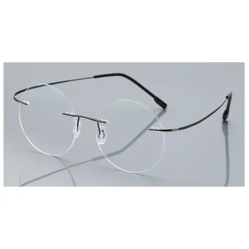 Round Glasses for Men Titanium Rimless, Gun Gray 