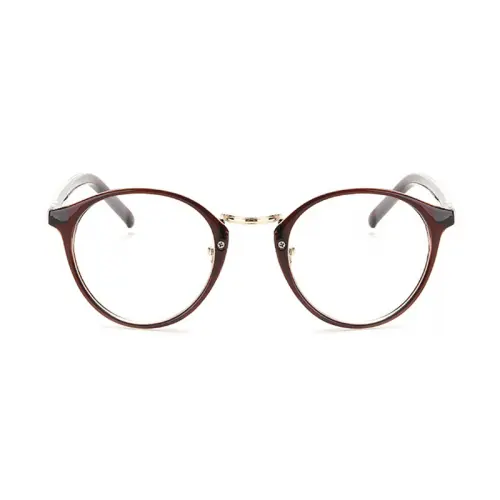 Brown Browline Round Glasses for Oblong Face