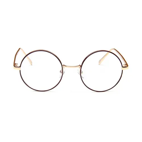 No line bifocals reading glasses, brown golden round-f
