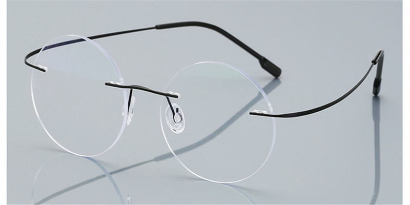 Round Glasses for Men Titanium Rimless Jobs Style, Black