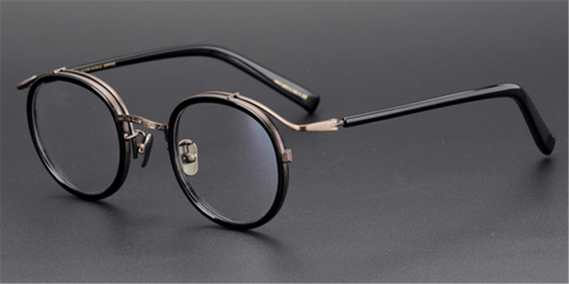 Round Browline Gold Glasses Special Design frame for High Prescription