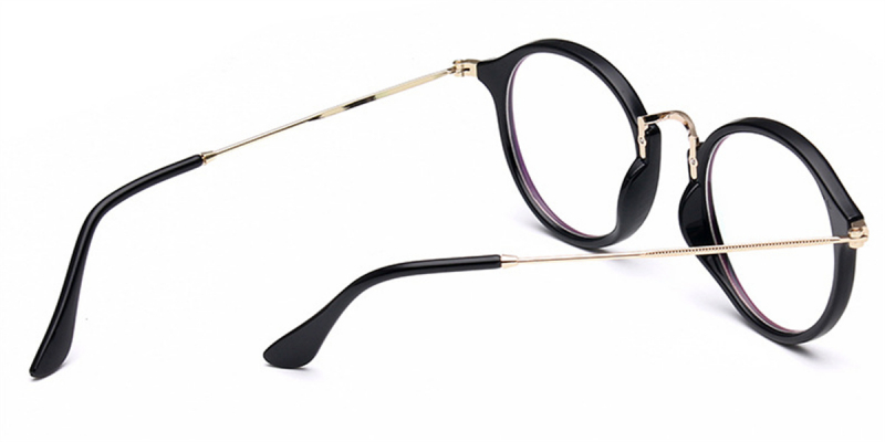 Black Browline Round Glasses for Oblong Face