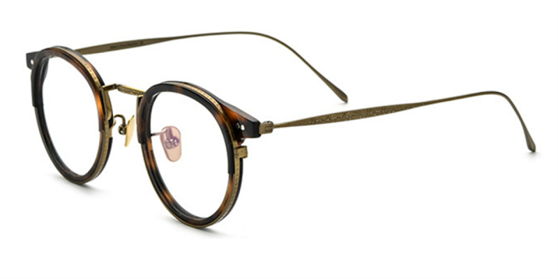 Browline Round Glasses with Titanium frame for Oblong Face
