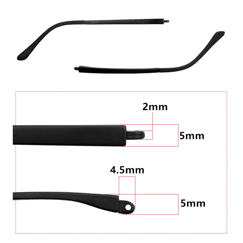 Eyeglasses replacement temple arms, 5-7.5 mm width