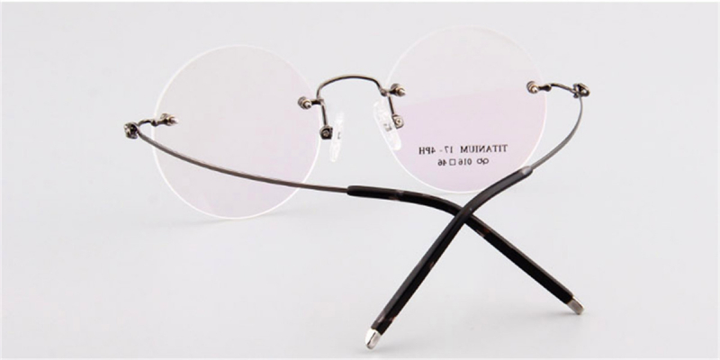 Round Glasses for Men Titanium Rimless, Gun Gray-3