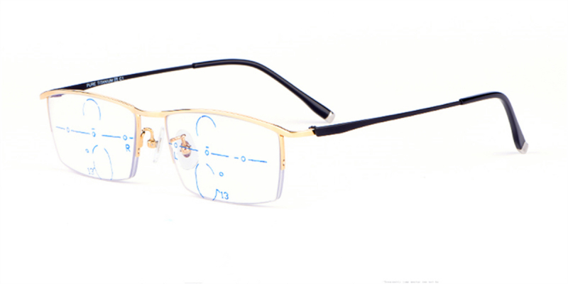 Progressive Reading Glasses No Power On Top, Titanium Semi Rimless, Blue Cut