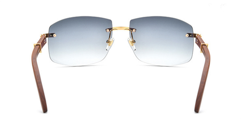 Rectangular Rimless Sunglasses for Mens. Mahogany Arms