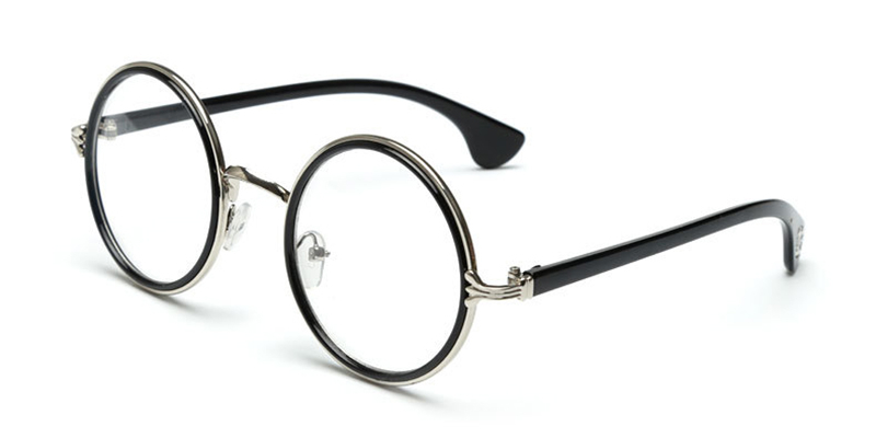 Round Glasses Frames Black Silver 
