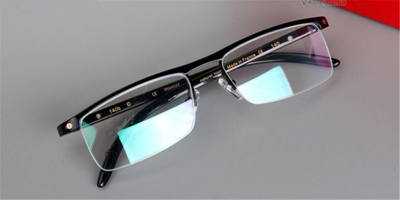Buffalo Horn Glasses with Semi Rimless Browline Titanium Dominant Top Bar