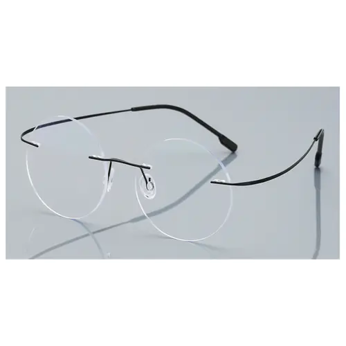 Round Glasses for Men Titanium Rimless Jobs Style, Black