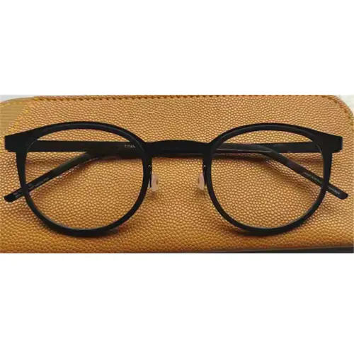 Small Round Browline Titanium Glasses for a Narrow Forehead -Black