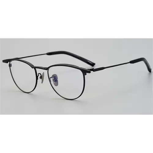 Round Browline Titanium Glasses for a Narrow Forehead -Black