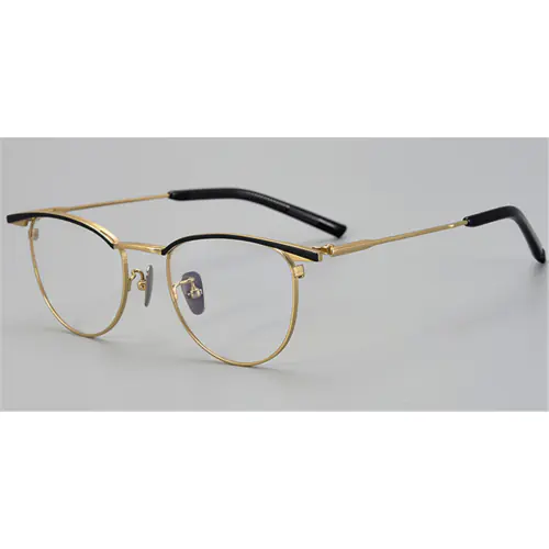 Round Browline Titanium Glasses for a Narrow Forehead -Black-Gold