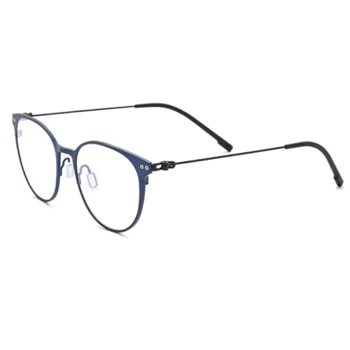 Round Browline Titanium Glasses for a Narrow Forehead -Blue