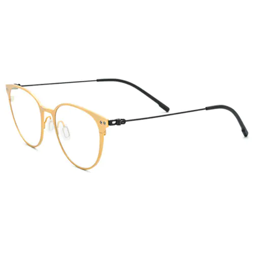 Round Browline Titanium Glasses for a Narrow Forehead -Gold