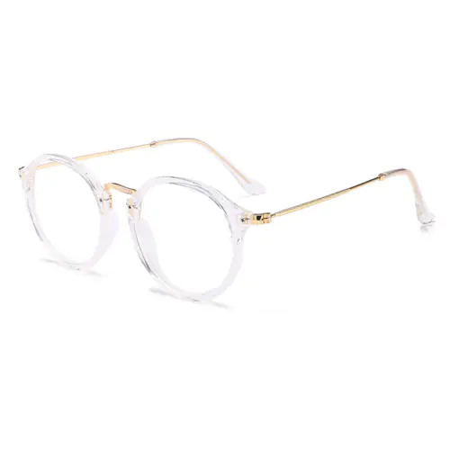 Black Browline Round Glasses for Oblong Face-Clear