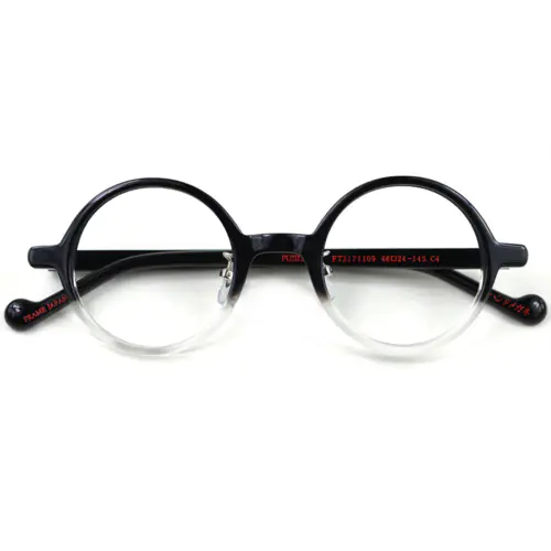 Acetate Small Round glasses for men Black Clear-c