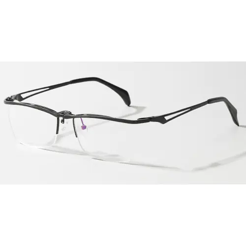 Half Rimless Pure Titanium Wide Frame Glasses| for Plus Size Faces-Black