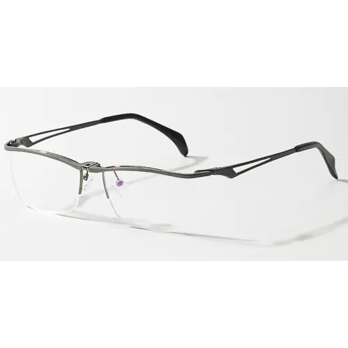 Half Rimless Pure Titanium Wide Frame Glasses| for Plus Size Faces-Gun