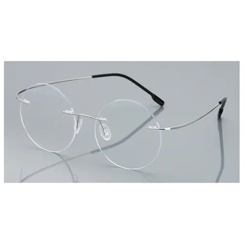 ound Glasses for Men Titanium Rimless Silver Frame-2