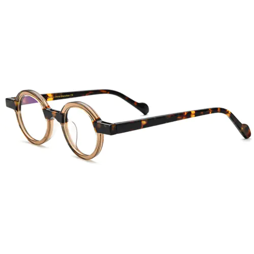 Round Clear Glasses, Wrapped with Metal-Brown
