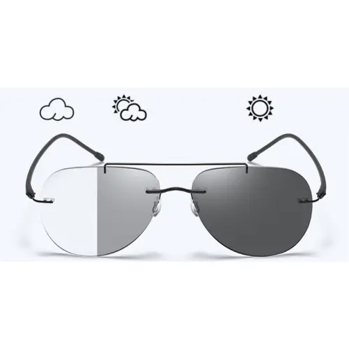 Progressive Reading Glasses No Power On Top, Rimless Aviator, Light Adjusting