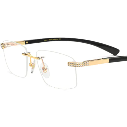 Rectangular Rimless Buffalo Horn Glasses-Genuine Natural Horn Handmade-Black