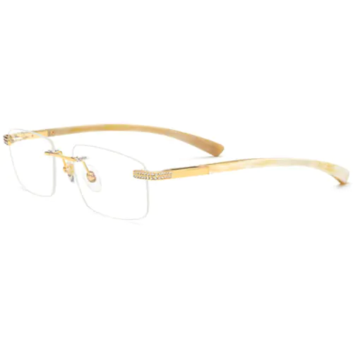 Rectangular Rimless Buffalo Horn Glasses-Genuine Natural Horn Handmade-White