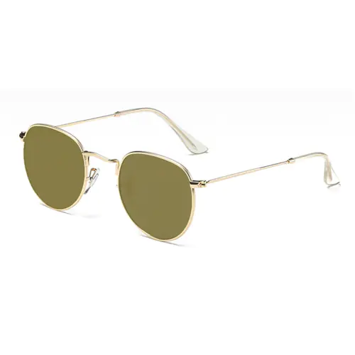 Round glasses with golden frame and golden sunglasses lenses
