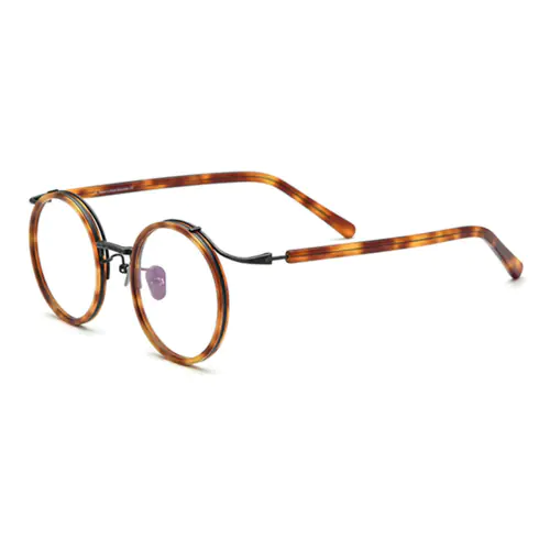 Round Browline Glasses with Titanium frame for Oblong Face