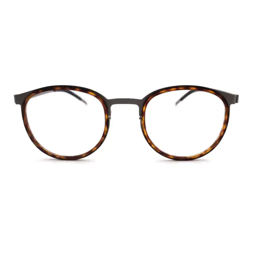 Small Round Browline Titanium Glasses for a Narrow Forehead -Tortoise