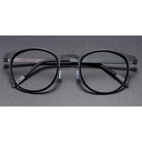 Small Round Browline Titanium Glasses for a Narrow Forehead -Gun