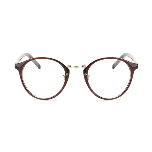 Brown Browline Round Glasses for Oblong Face