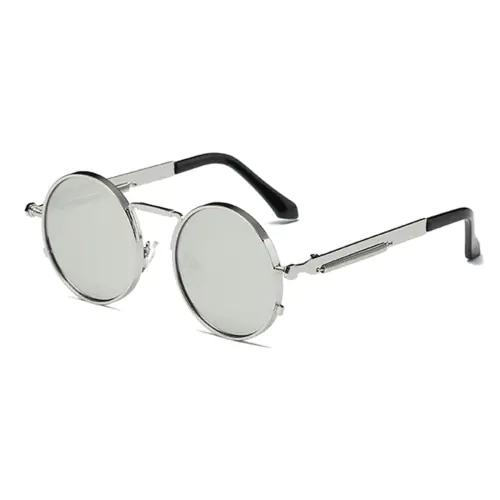 Round Sunglasses Spring on Temples Steampunk | A Statement of Fashion-Silver