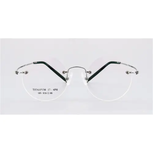 Round Glasses for Men Titanium Rimless Silver Frame