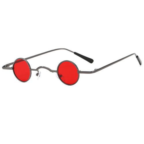 Super Small Round Sunglasses for Men, Red Lenses