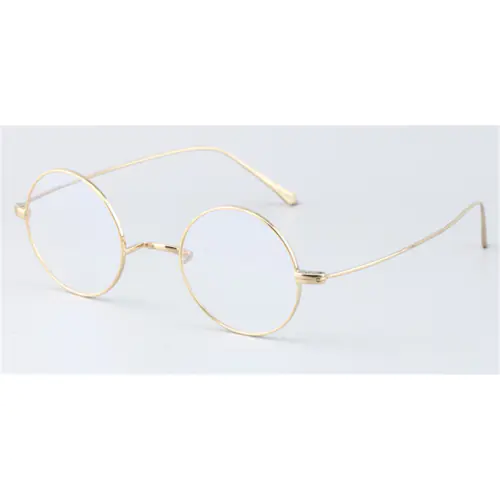 Titanium Saddle Bridge Eyeglasses Round Glasses for Men and Women-Gold