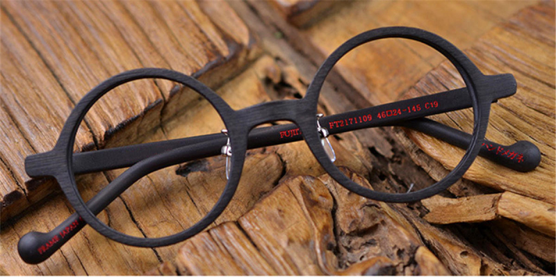 Small Round glasses for men Brown wood grain-c