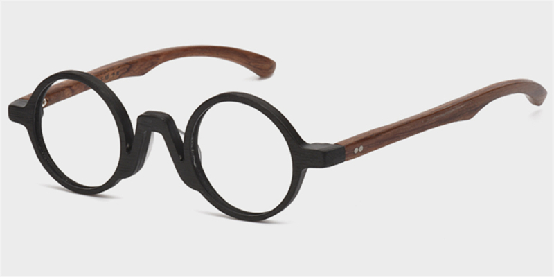 Super Small Round glasses for men Woodgrain-l