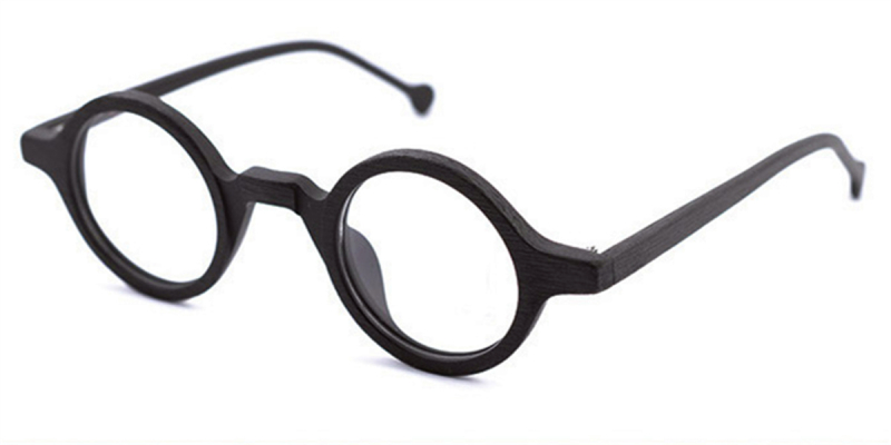 Super Small Round glasses for men Black Woodgrain-l