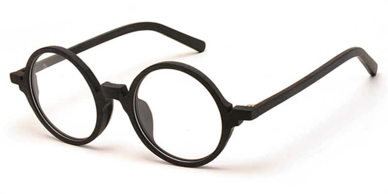 Round glasses for men Black Woodgrain-l