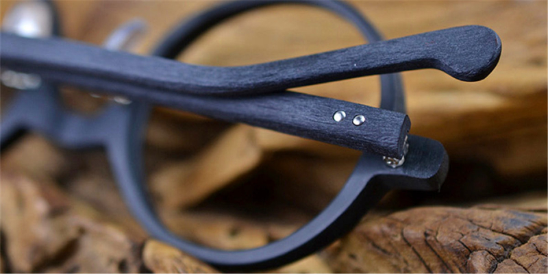 Small Round glasses for men Black wood grain-d