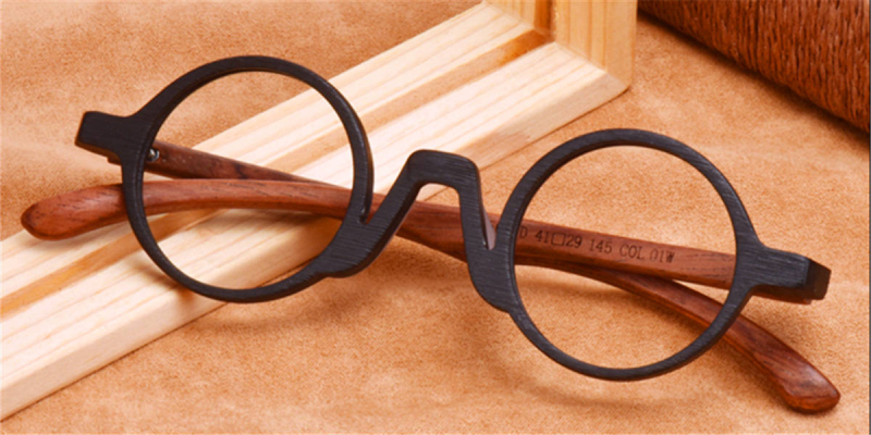 Super Small Round glasses for men Woodgrain-c