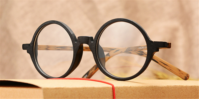 Round glasses for men Woodgrain Black Brown-ll