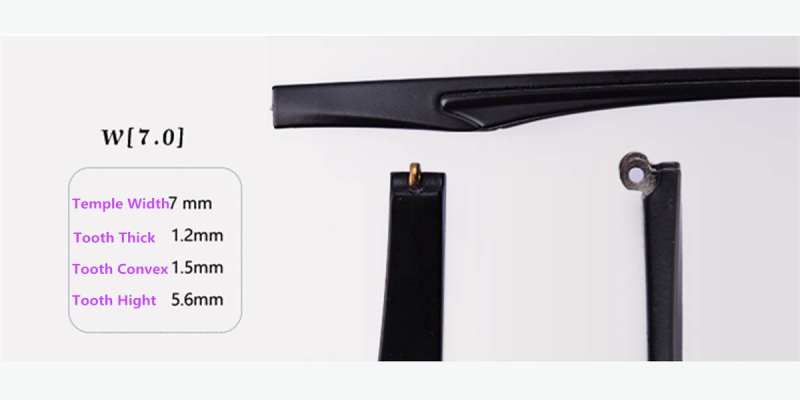 Eyeglasses temple for eyeglasses replacement 7.0 mm widths