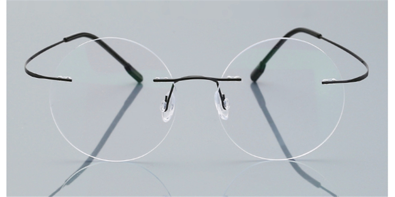 Round Glasses for Men Titanium Rimless Jobs Style, Black